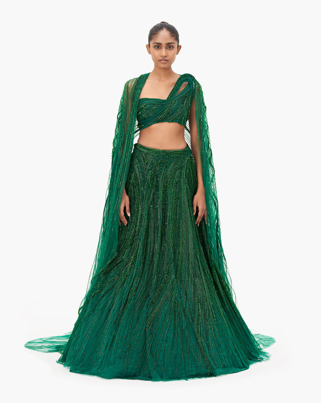 Green embroidered lehenga by Gaurav Gupta