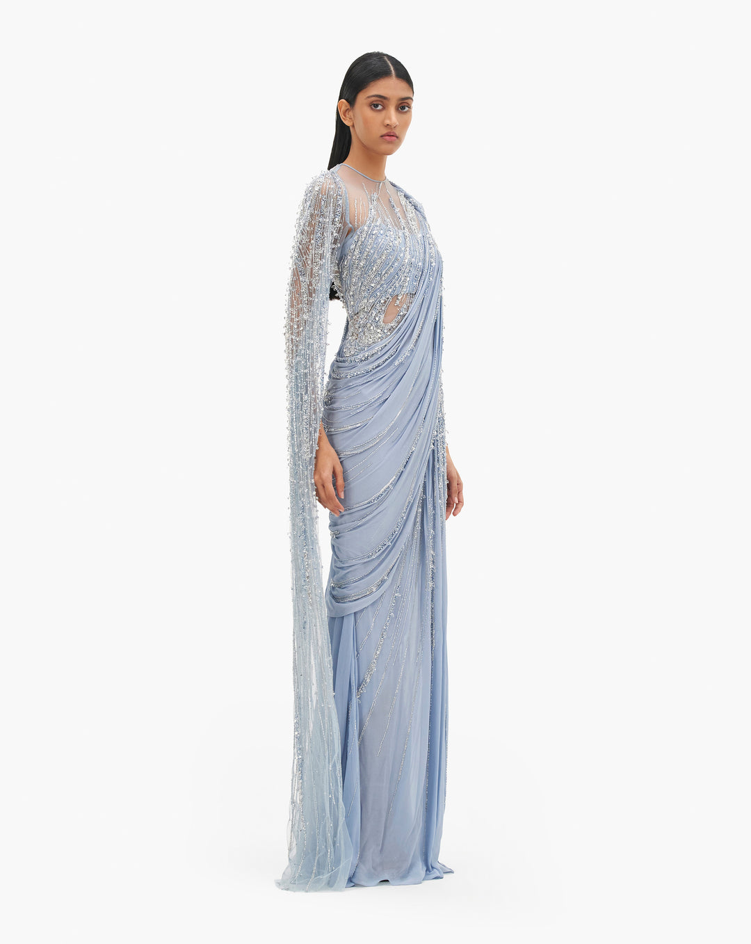 The Cosmic Cape Sleeves Saree Gown