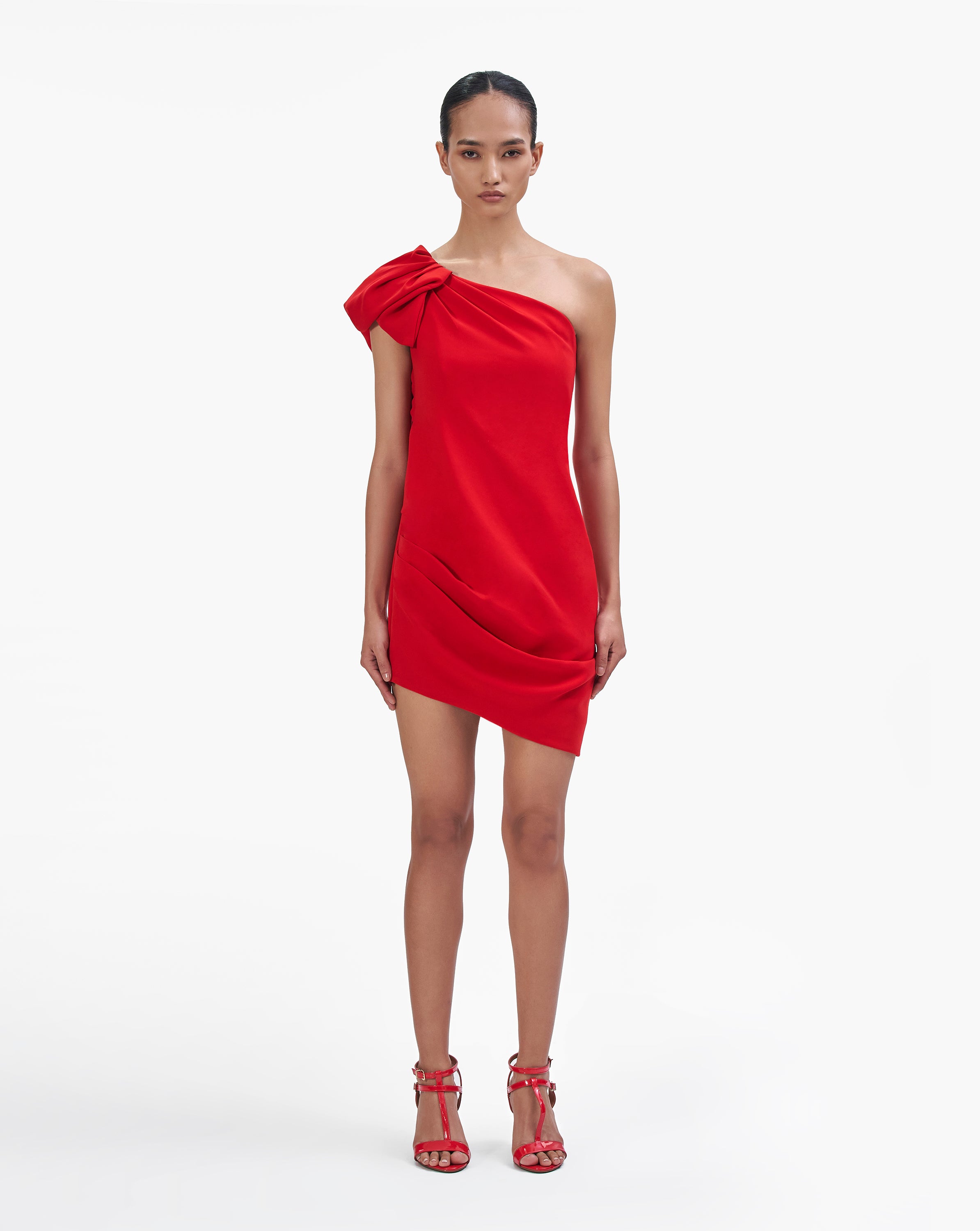 Buy SHIRRED RED ONE-SHOULDER VELVET DRESS for Women Online in India