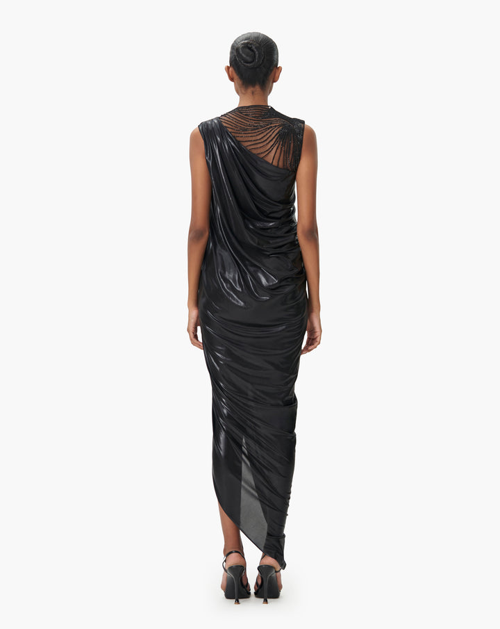 The Black Embroidered Draped Gown
