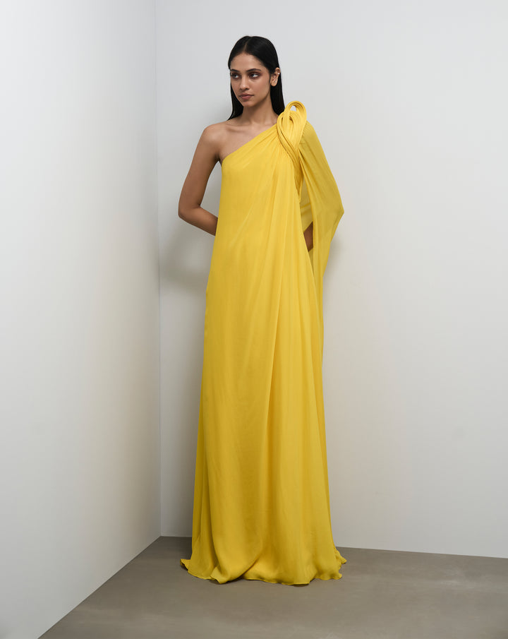 Solaris Yellow One-Shoulder Gown
