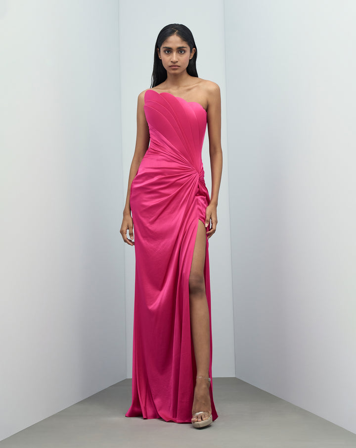 French Fuschia Cascaded Gown