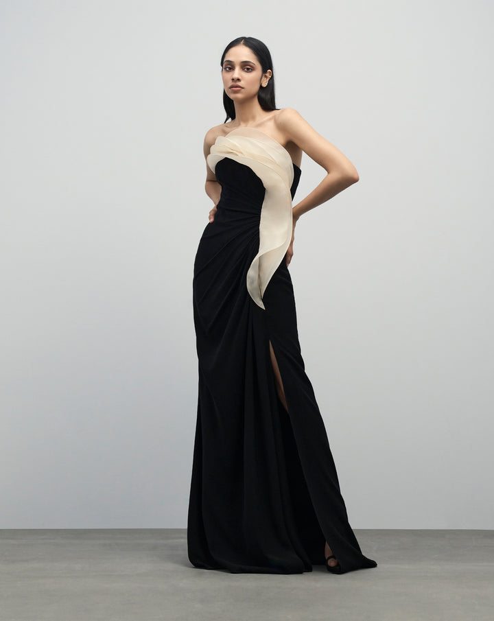Monochromatic Ruffle Drape Gown