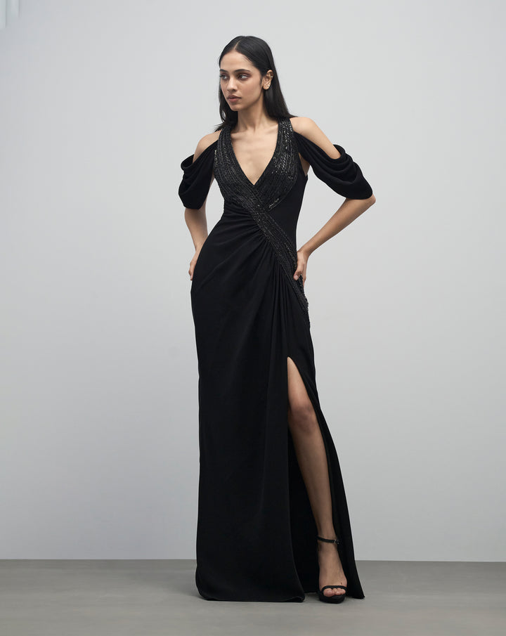 Noir Halter Draped Gown