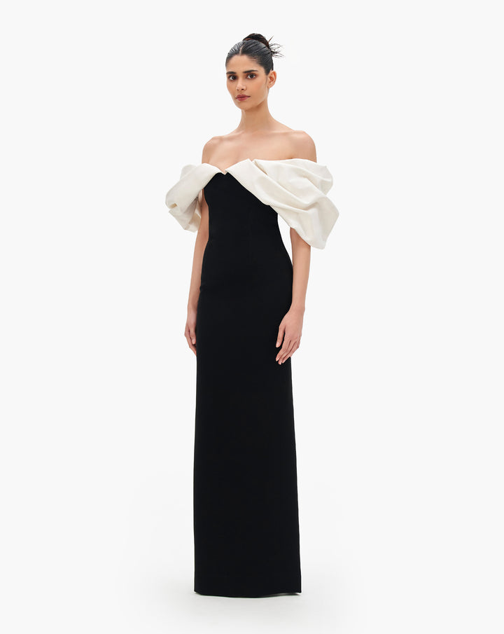 Cloud like taffeta drape of the dress
