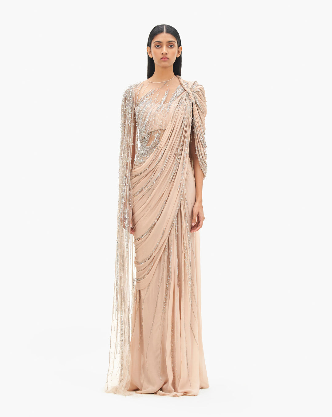 The Cosmic Cape Sleeves Saree Gown