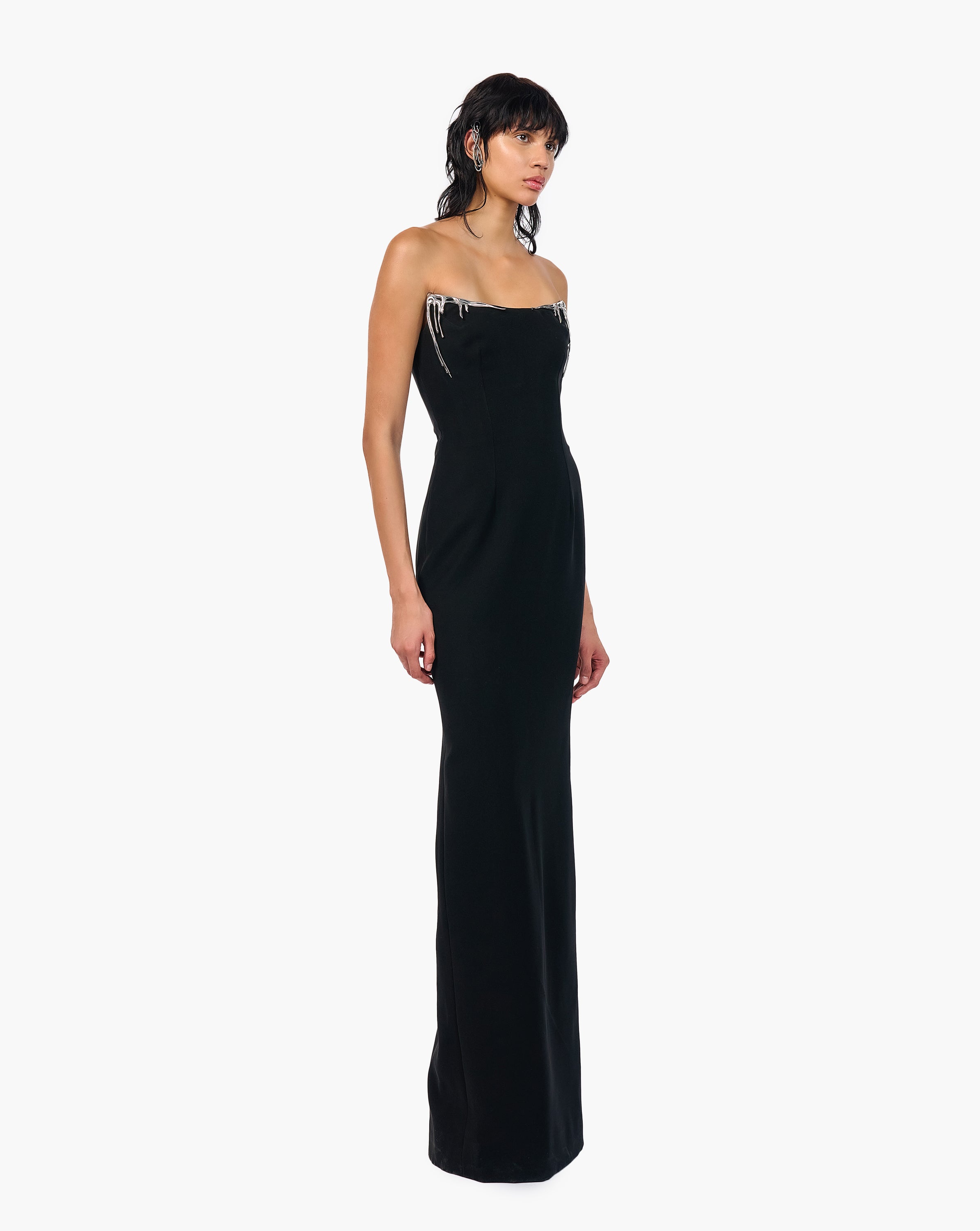 The Nyx Silver Drip Column Gown