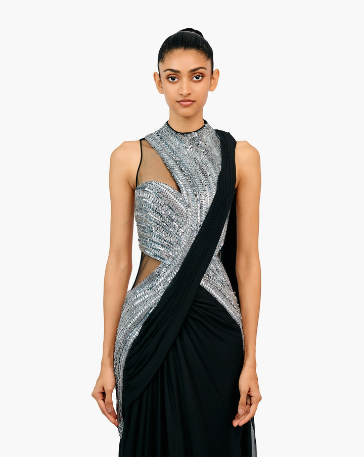 The Cosmic Refraction Saree Gown