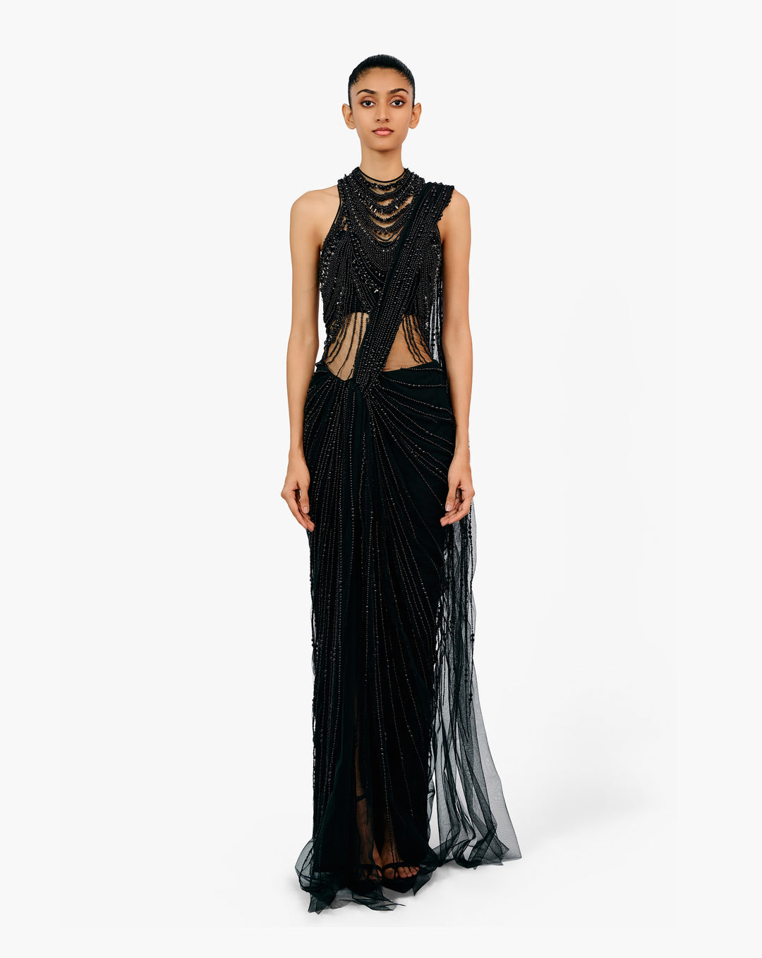 The Roman Pearl Drape Saree Gown