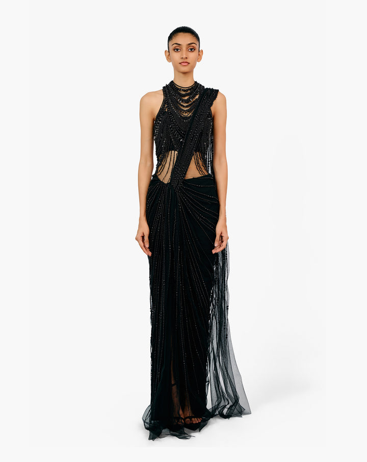 The Roman Pearl Drape Saree Gown