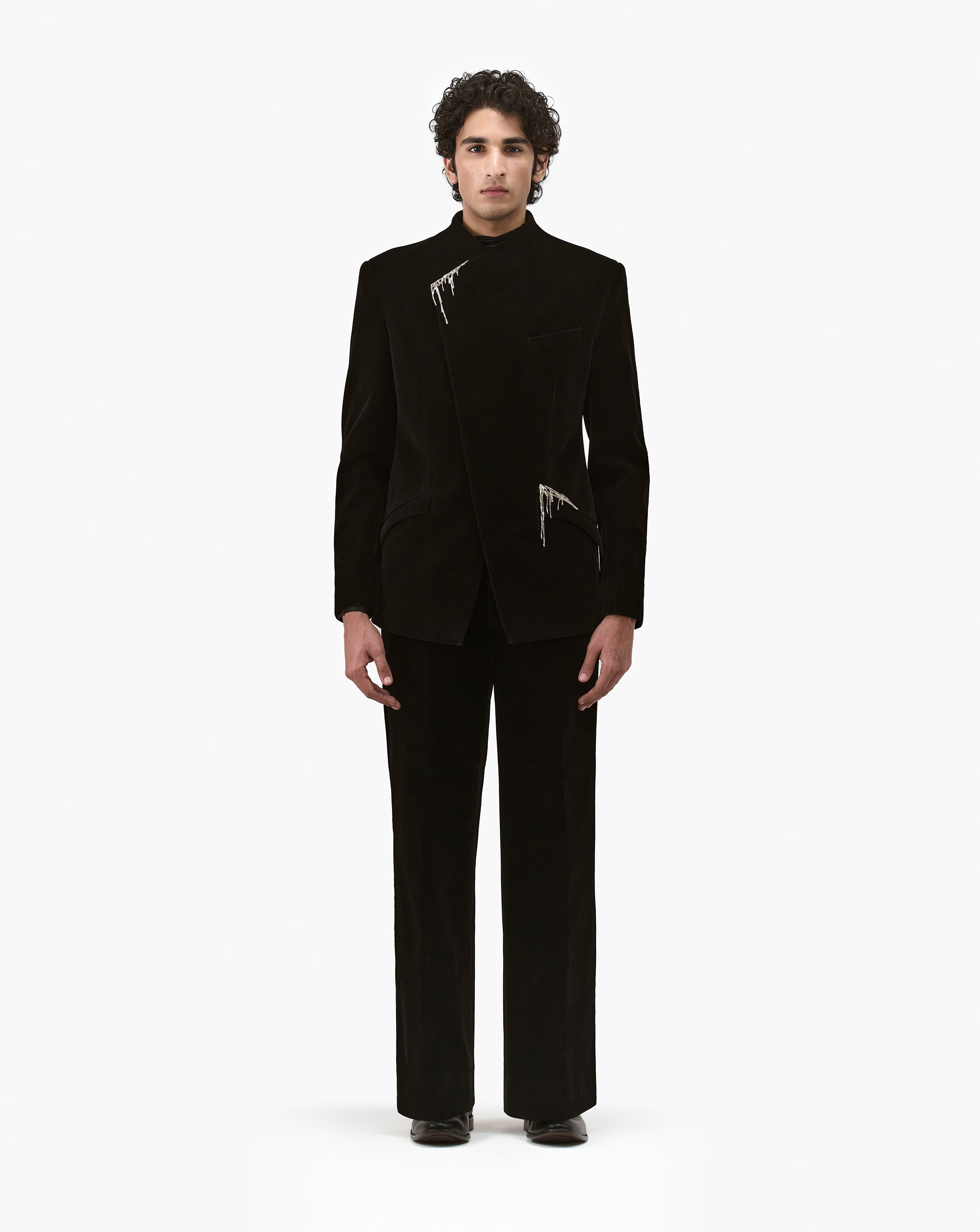 Metallic Drip Velvet Overlap Bandhgala