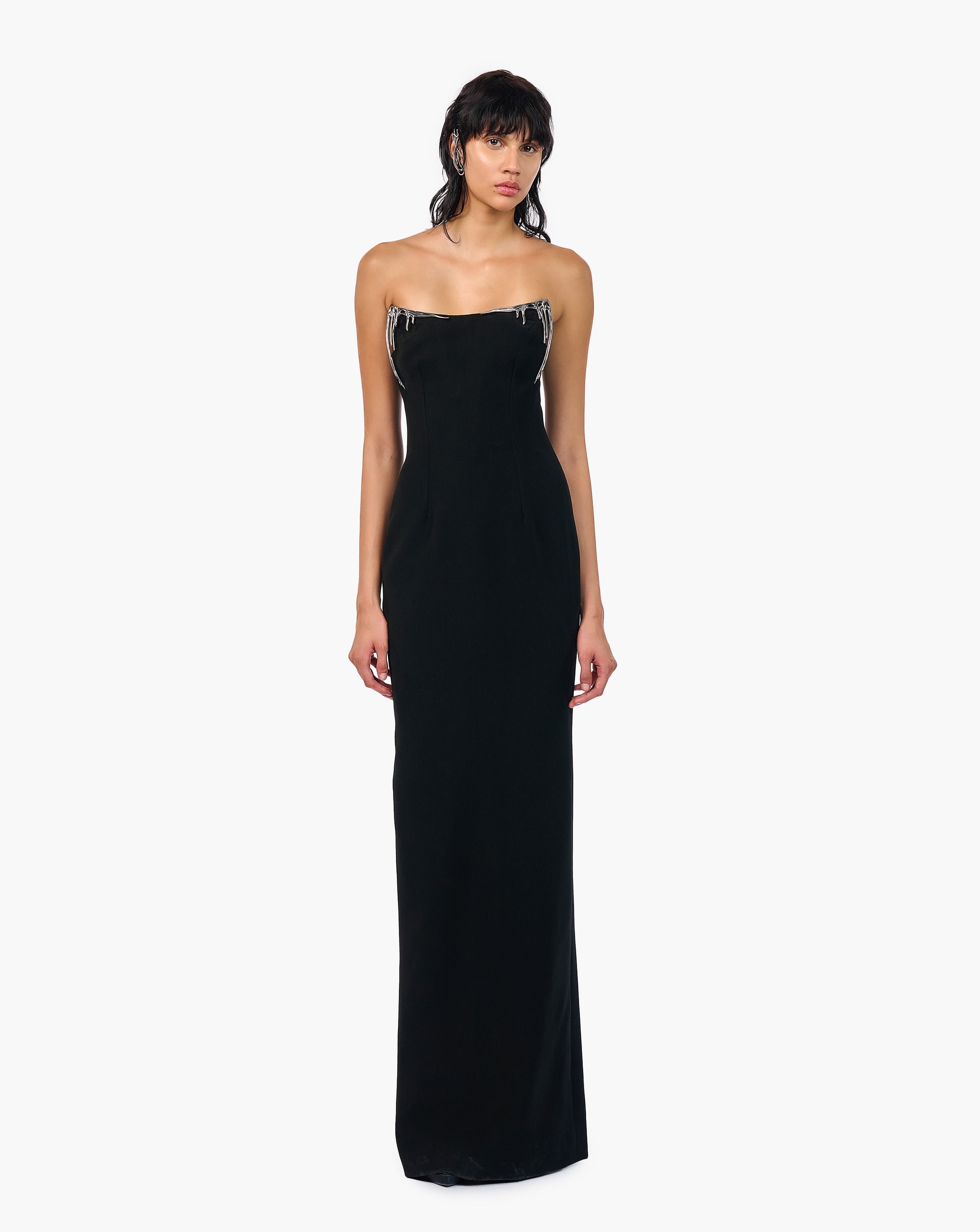 The Nyx Silver Drip Column Gown