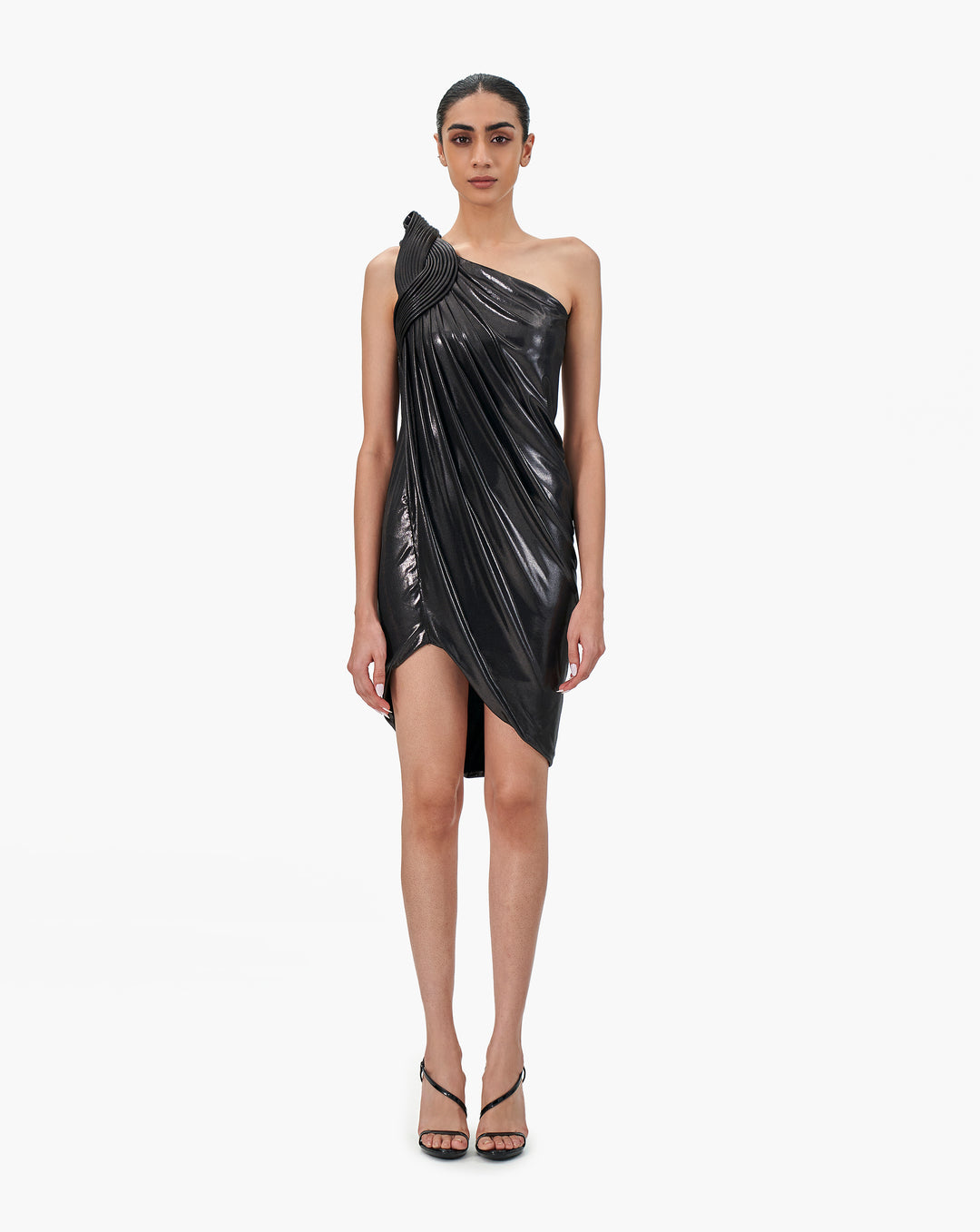 One Shoulder Jersey Draped Cocktail Dress