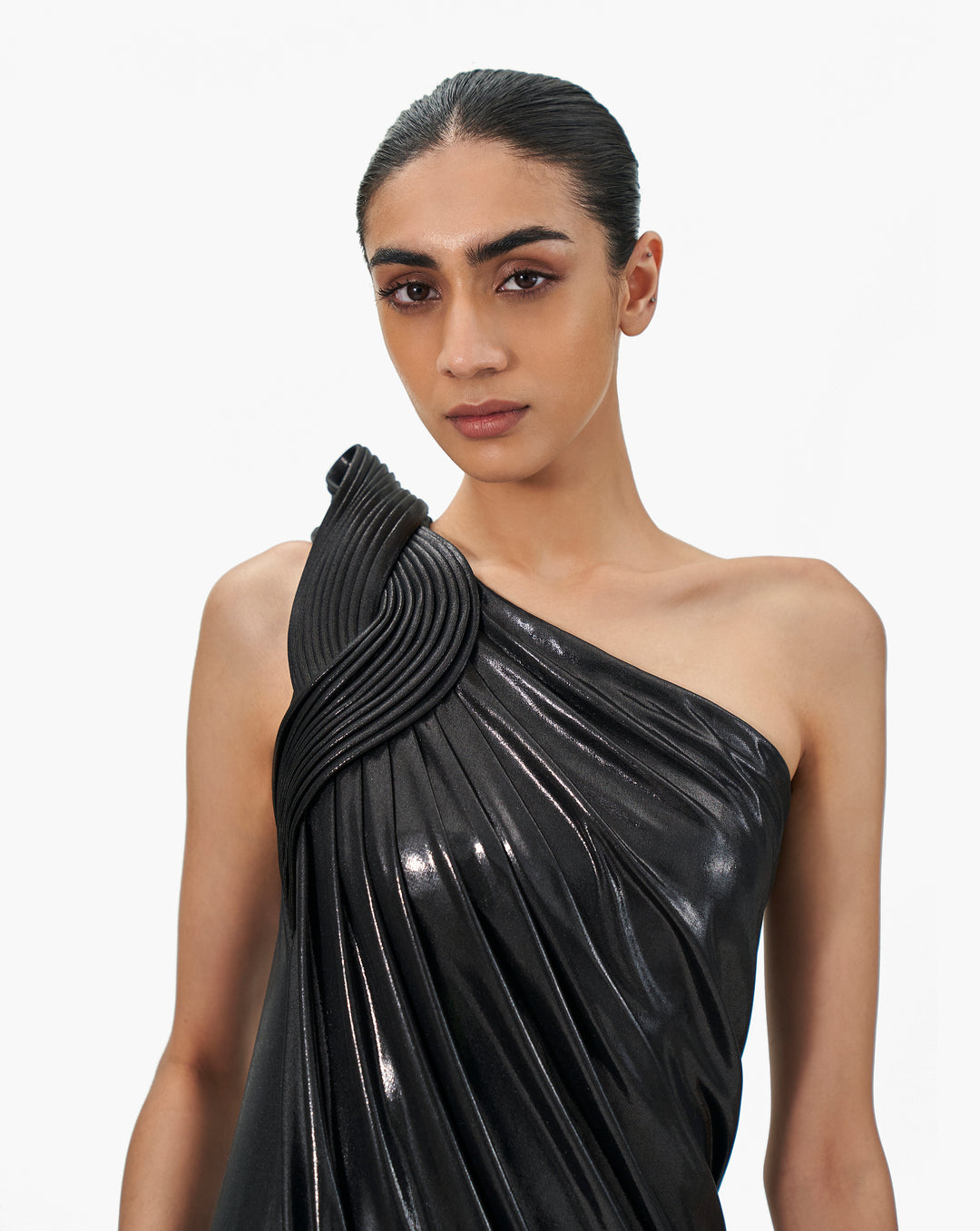 One Shoulder Jersey Draped Cocktail Dress