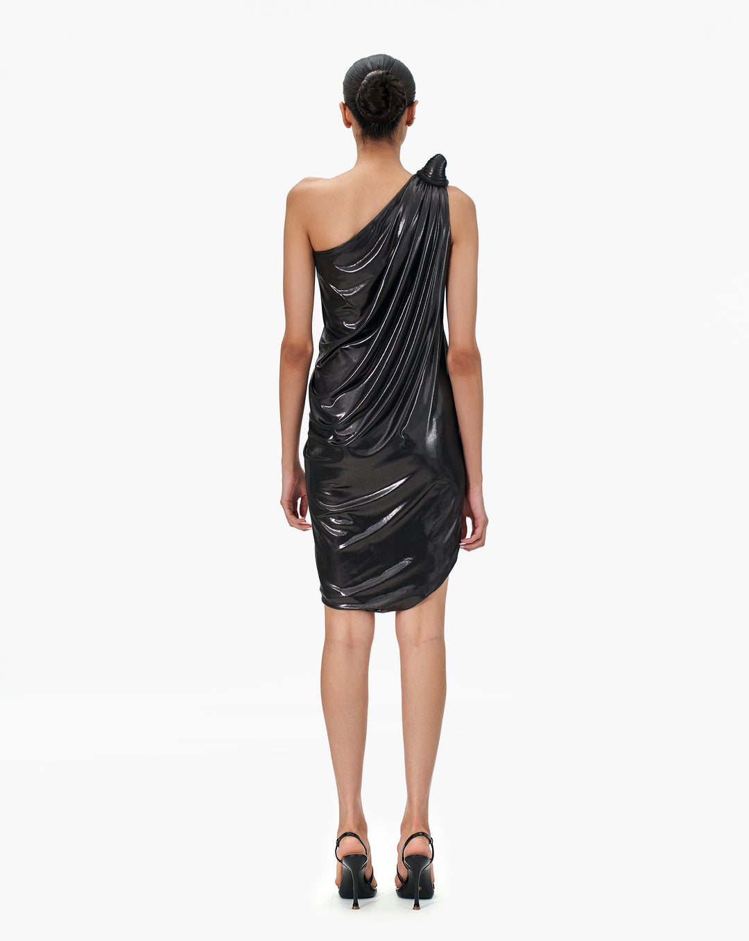 One Shoulder Jersey Draped Cocktail Dress