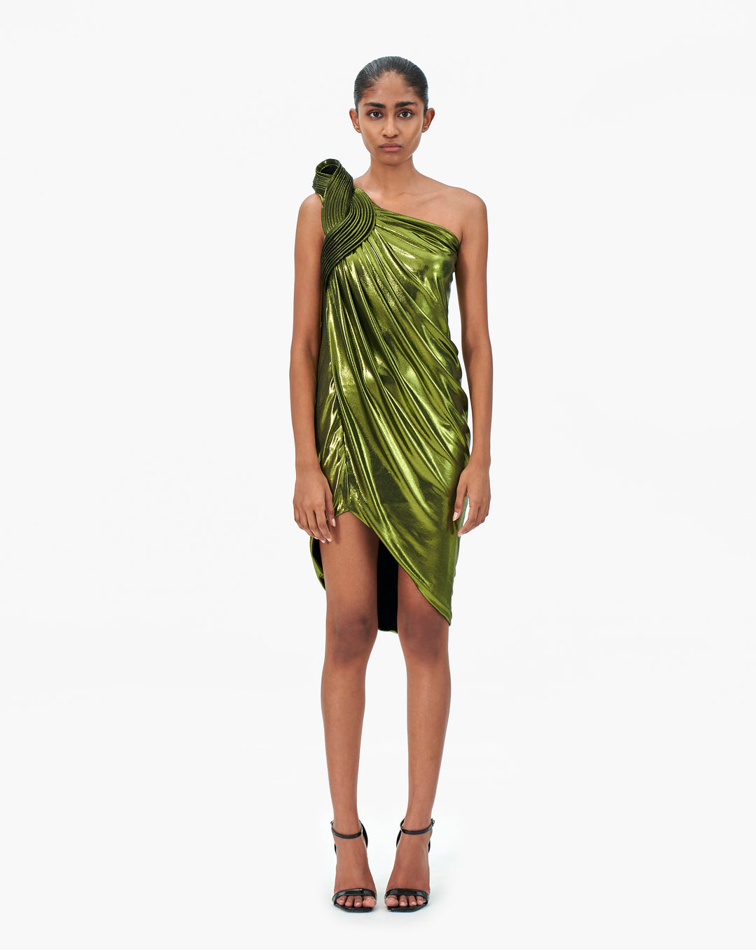 One Shoulder Jersey Draped Cocktail Dress