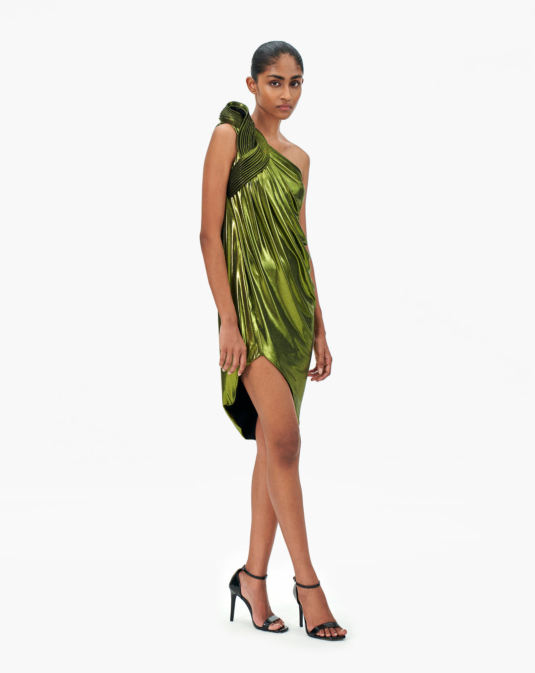 One Shoulder Jersey Draped Cocktail Dress