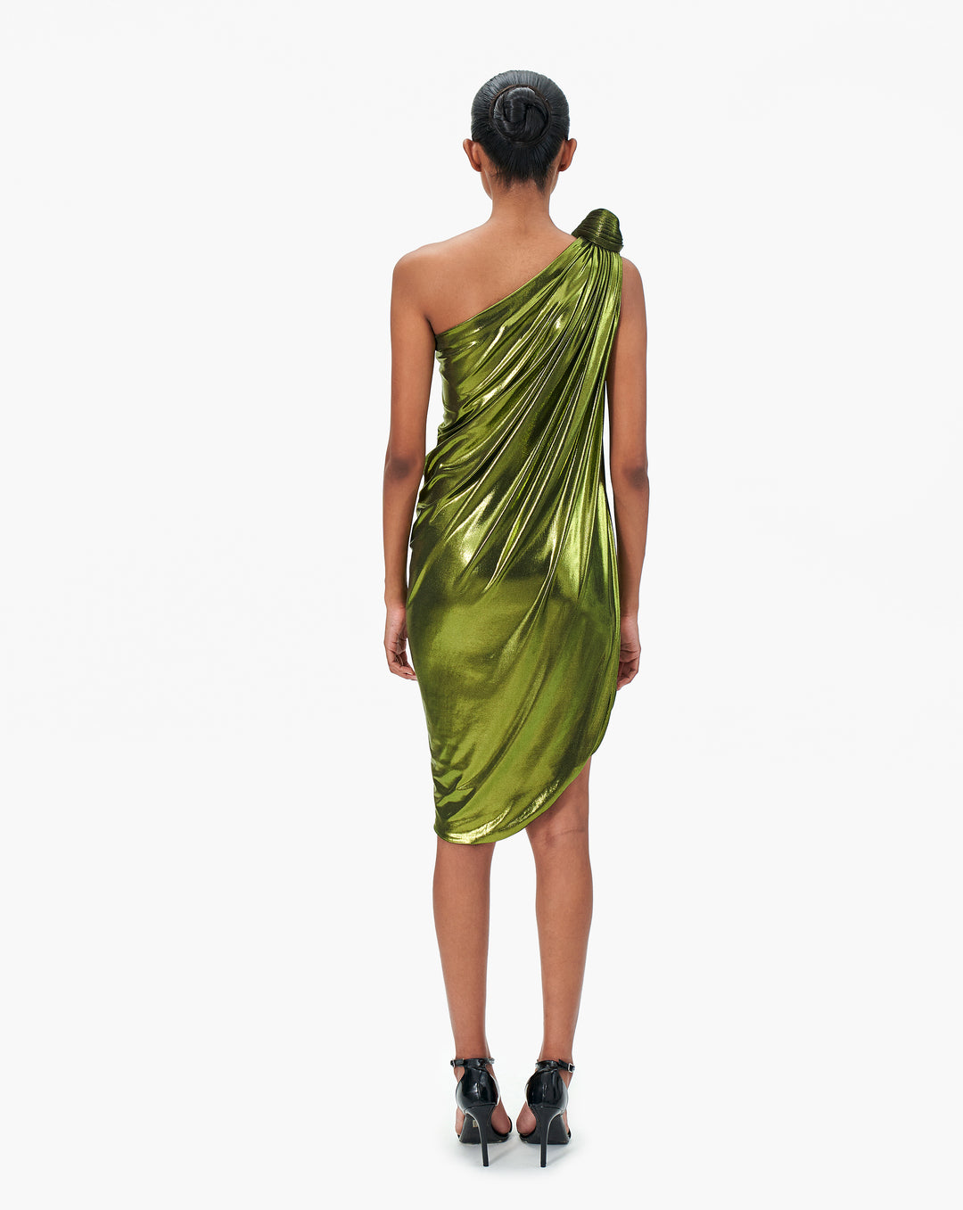 One Shoulder Jersey Draped Cocktail Dress