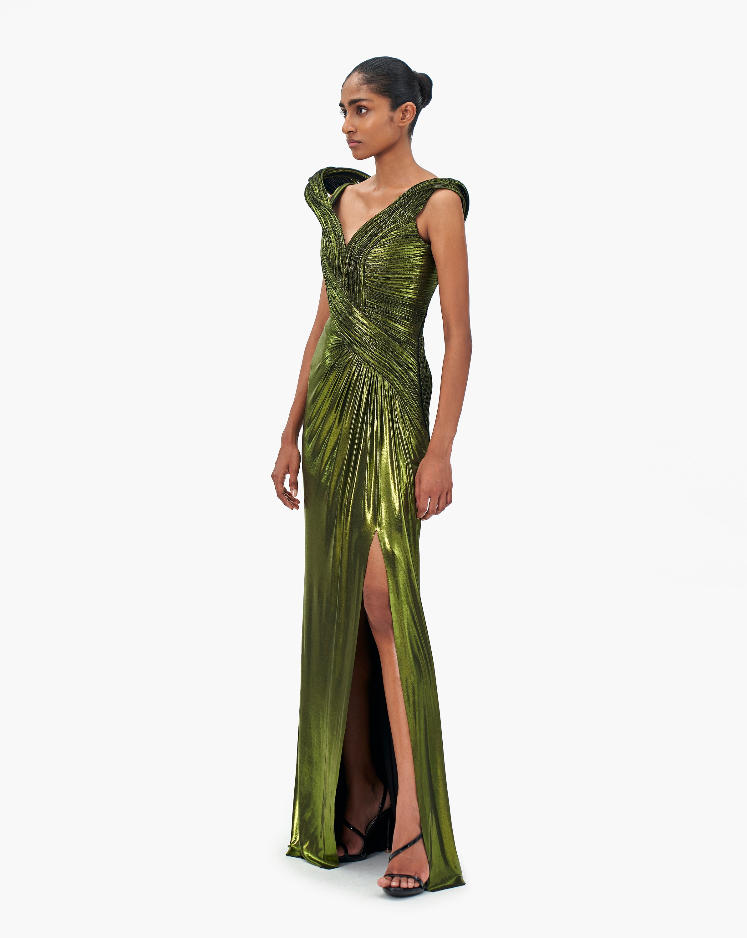Emerald Green Crepe Bugle Bead Embroidered Sculpted Ball Gown Design by Gaurav  Gupta at Pernia's Pop Up Shop 2024