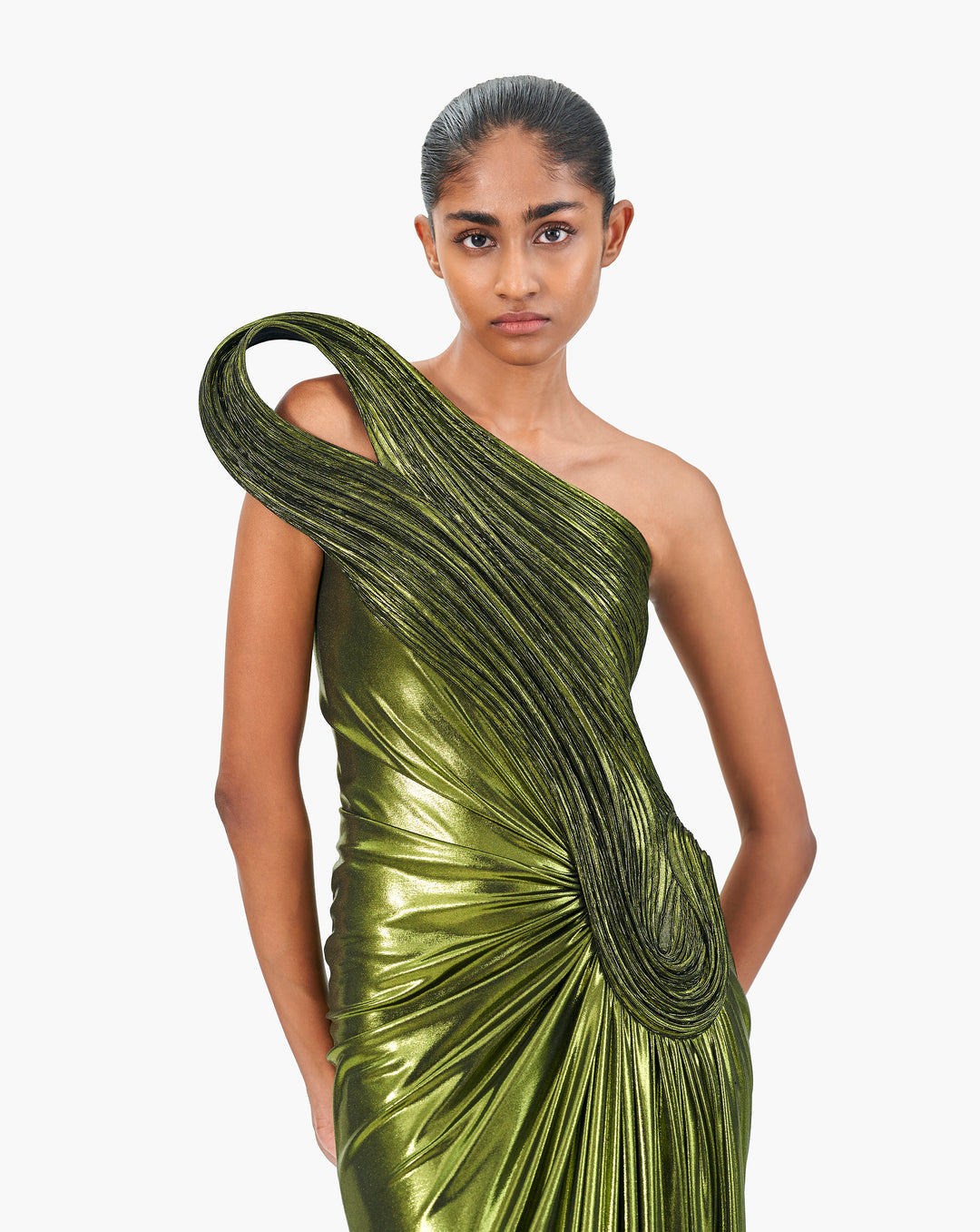 The Infinite Sculpted Shoulder Draped Gown