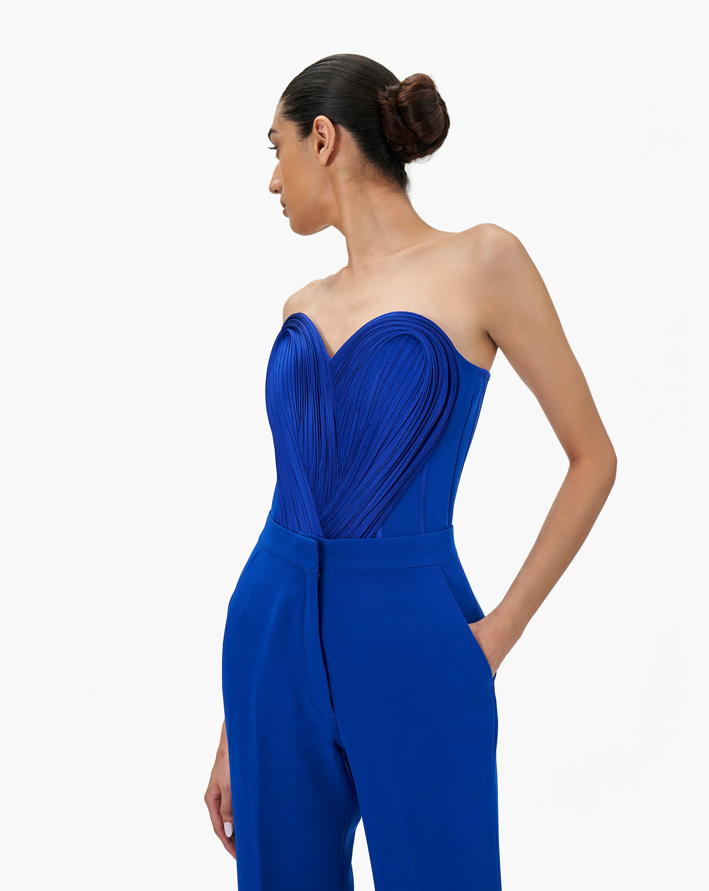 Blue Georgette Sequins One-Shoulder Gown Design by Sawan Gandhi at Pernia's  Pop Up Shop 2024