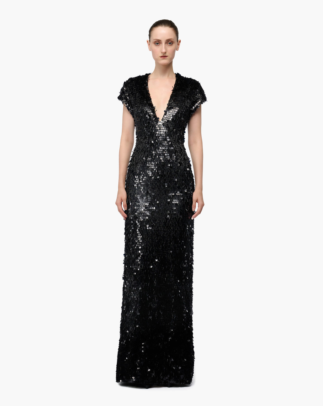 Black Fringed Sequin Gown