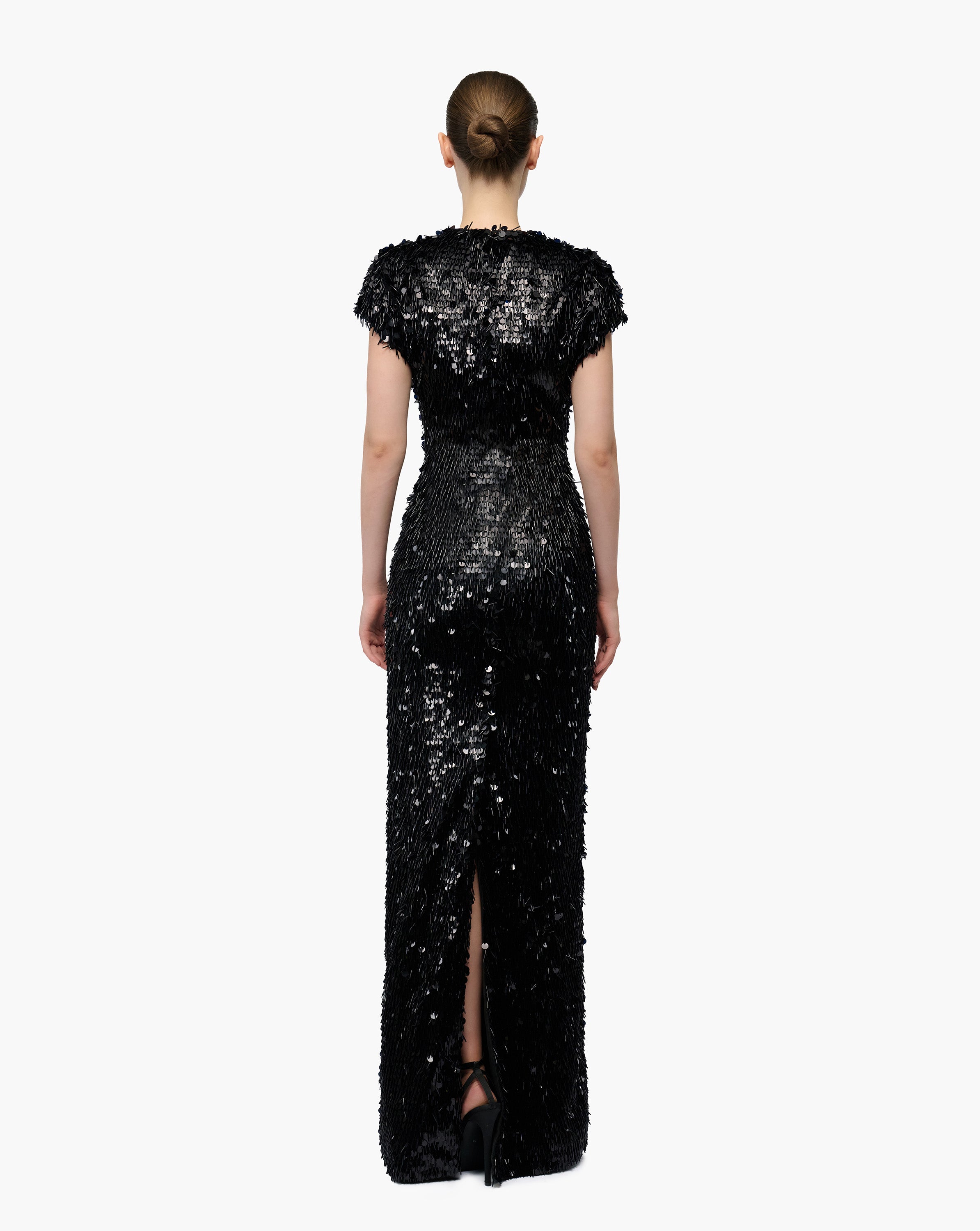 Black Fringed Sequin Gown