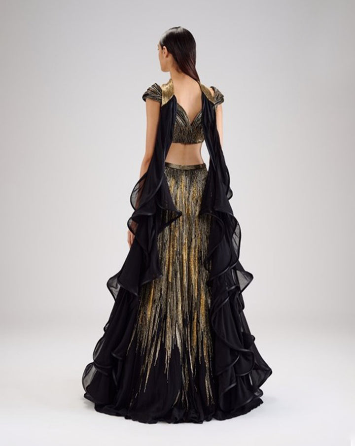 Galactic Gold Black Lehenga