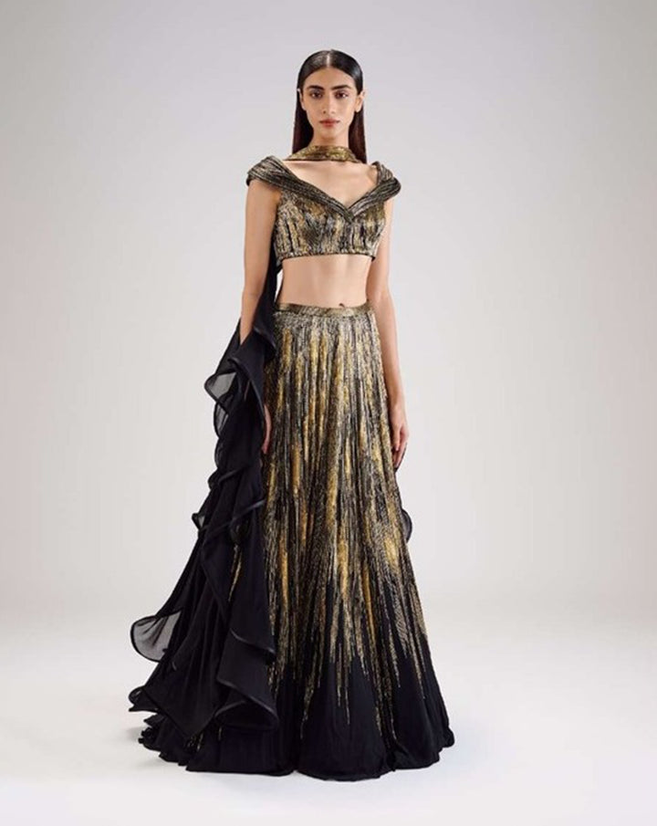 Galactic Gold Black Lehenga