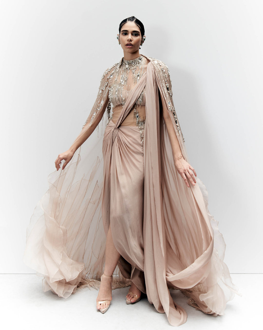 Crystal Draped Saree Gown