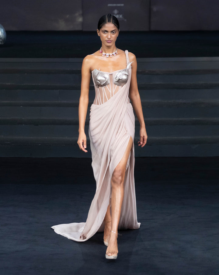 Metal Brallette Corset Saree Gown