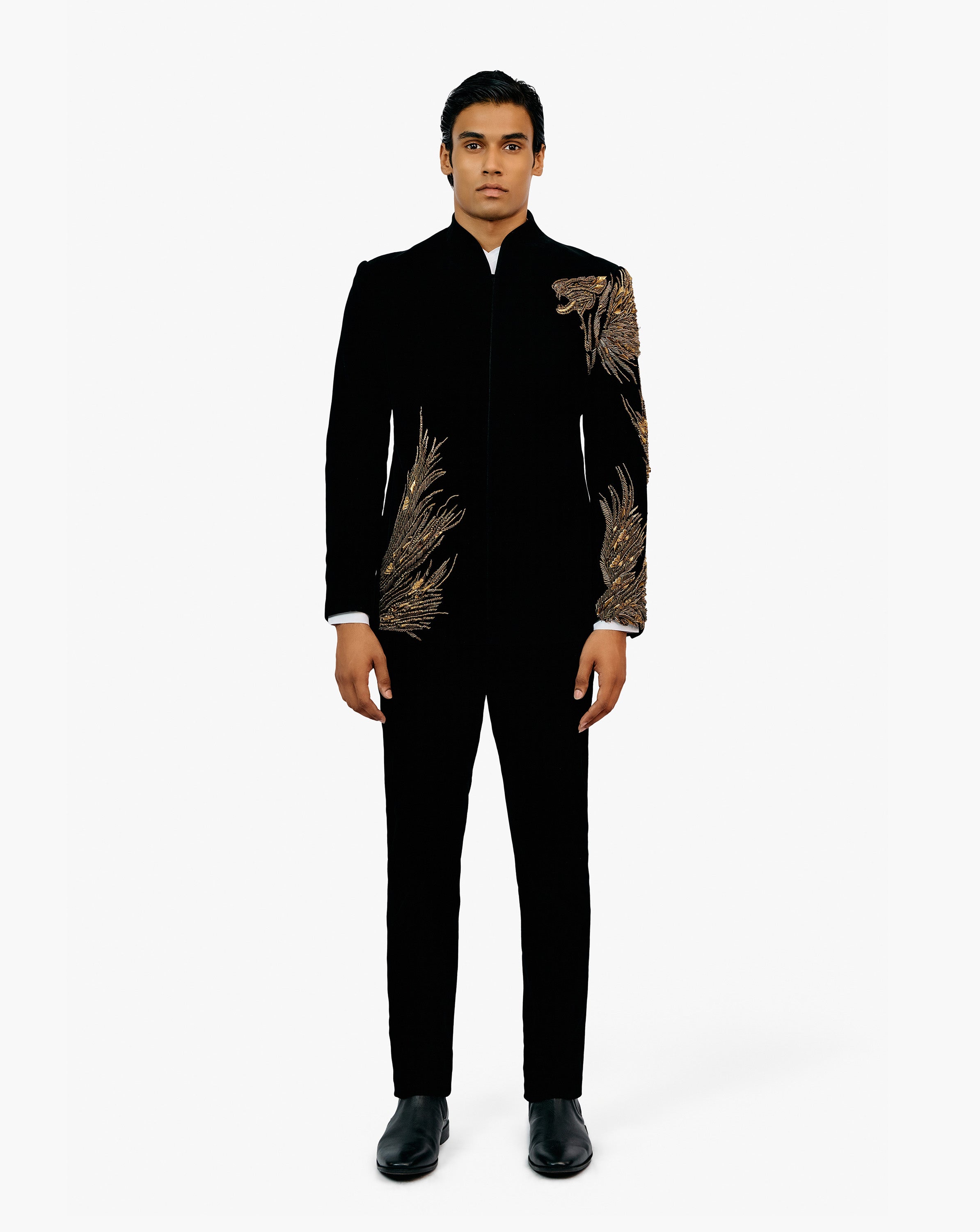 Lineated Velvet Bandhgala