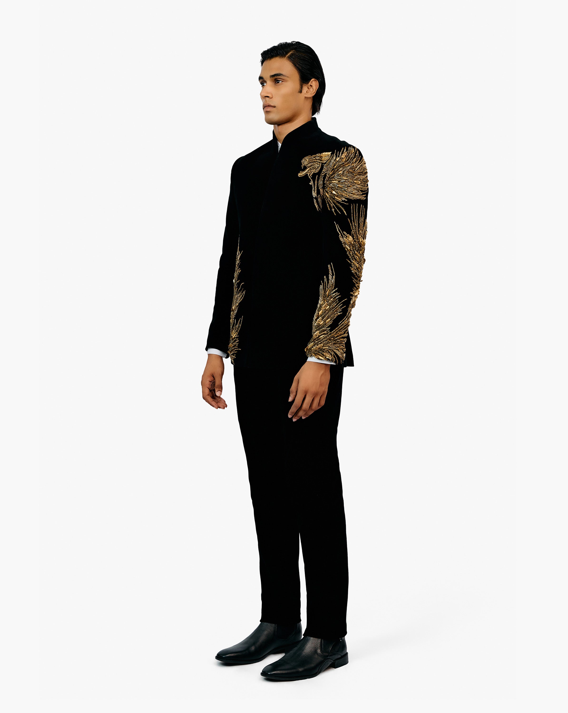 Lineated Velvet Bandhgala