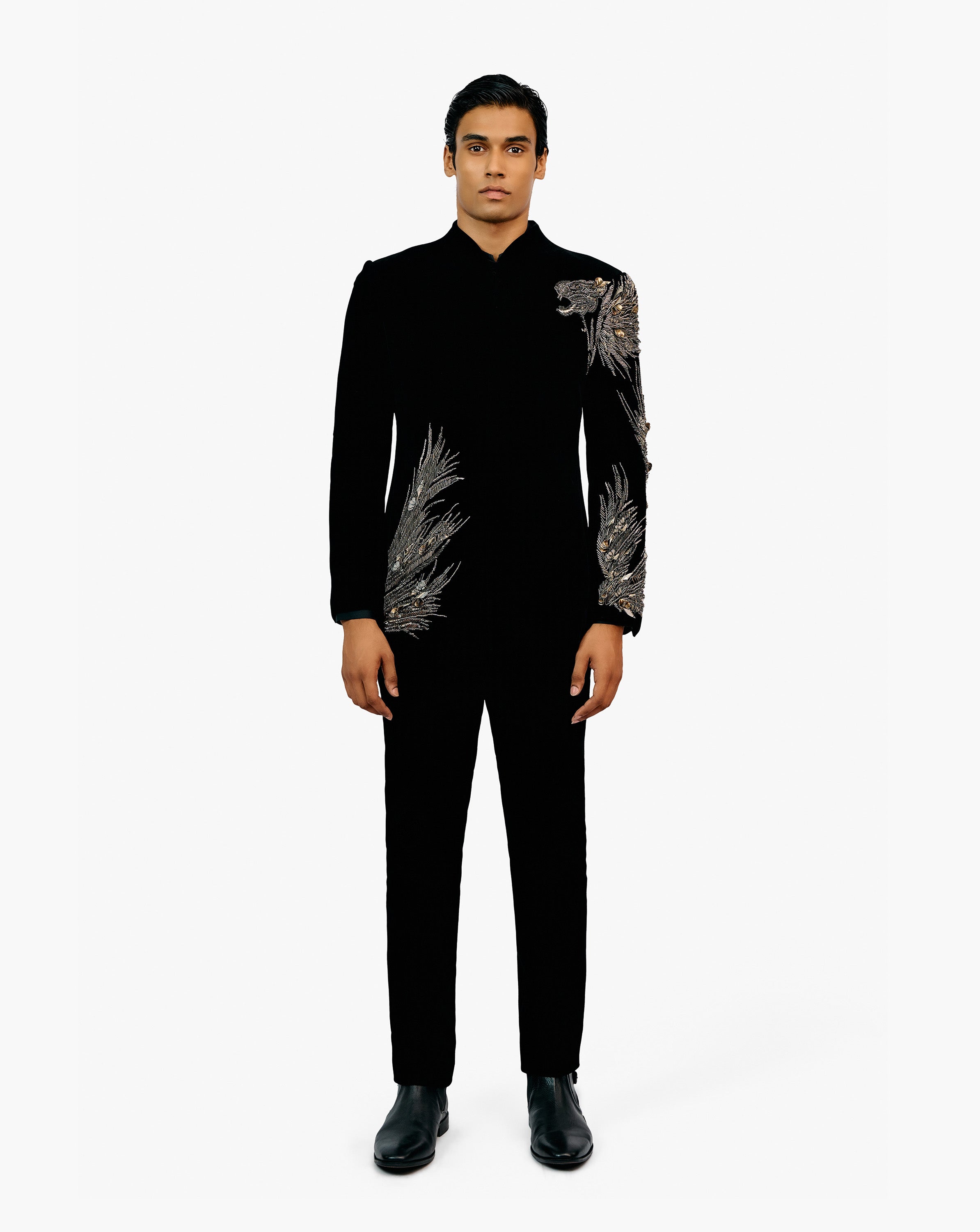 Lineated Velvet Bandhgala