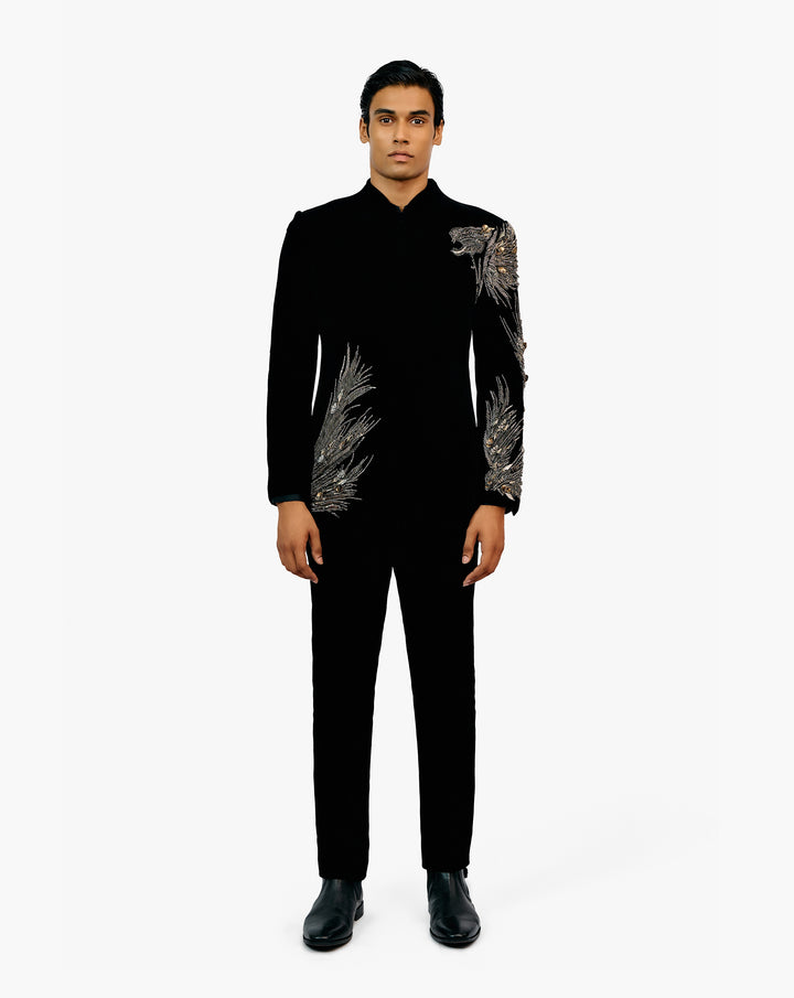 Lineated Velvet Bandhgala