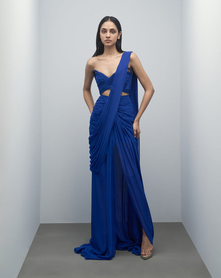 Electric blue saree gown