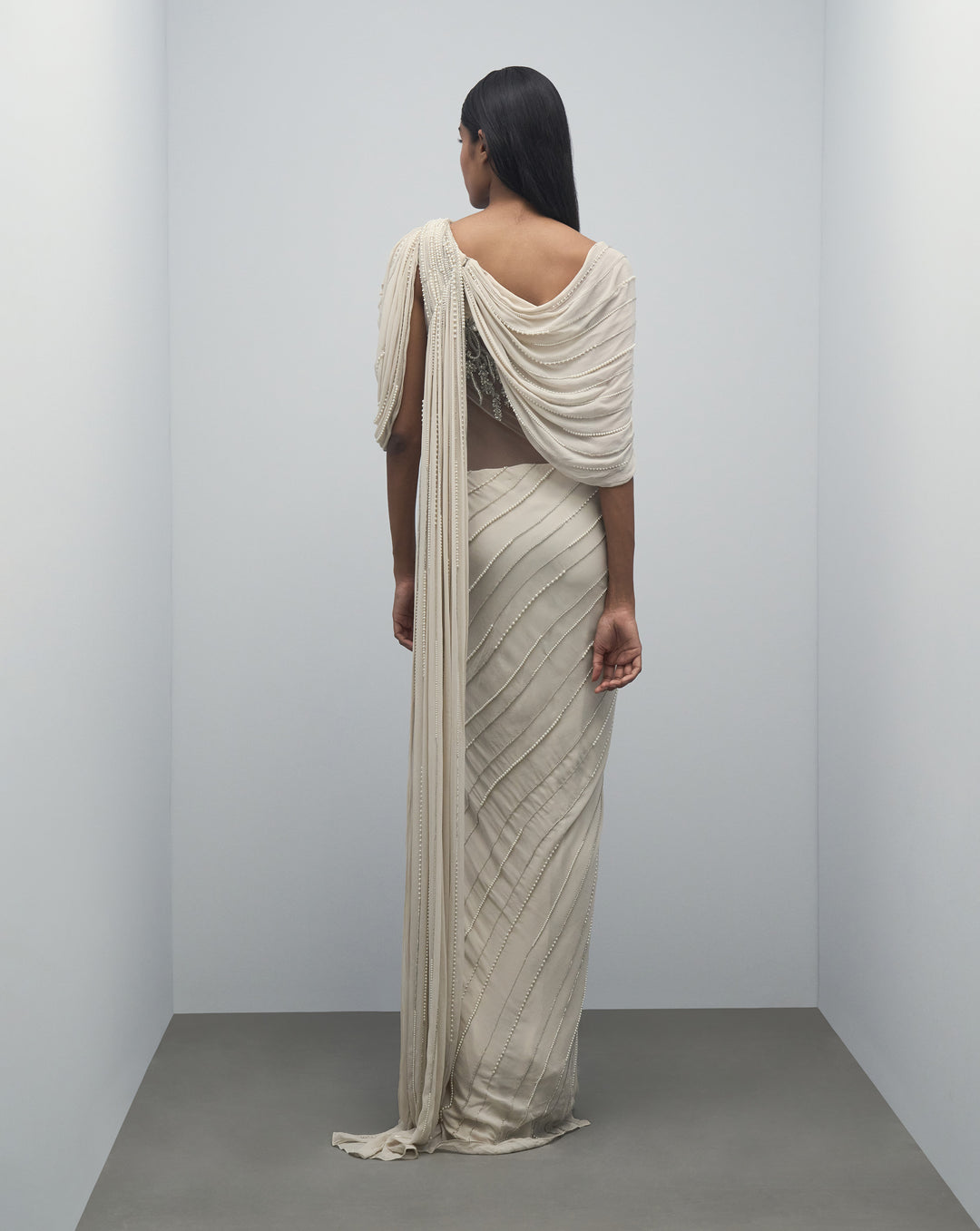Art Nouveau Pearl Saree Gown