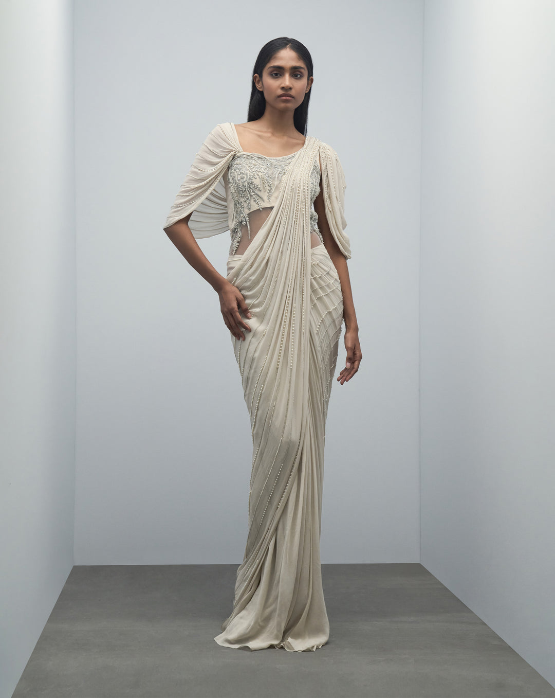 Art Nouveau Pearl Saree Gown